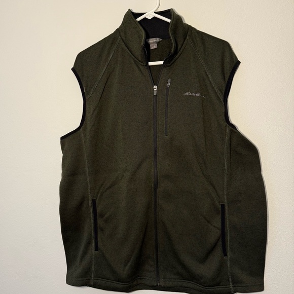 Men’s Dark Green Fleece Zip Up Eddie Bauer Vest - Picture 1 of 4